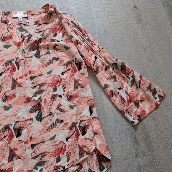 Chaus New York Leaf Patterned Blouse with 3/4 Sleeves Size M - Picture 4 of 7
